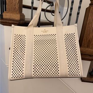 kate spade cream perforated tote with embossed straps